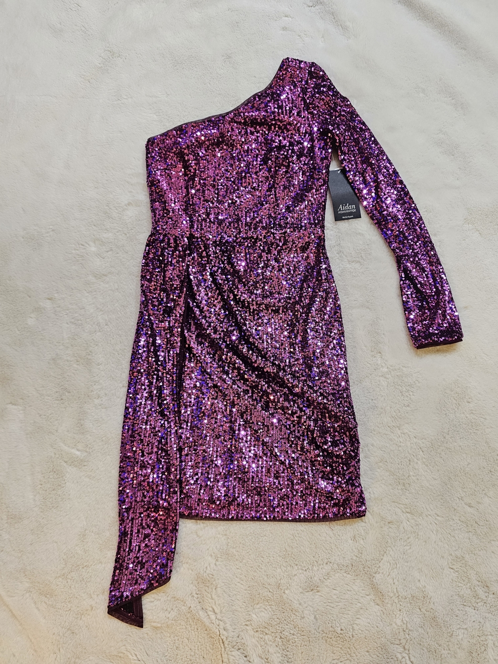New Aidan Aidan Mattox Sequin One Shoulder Dress Size 0